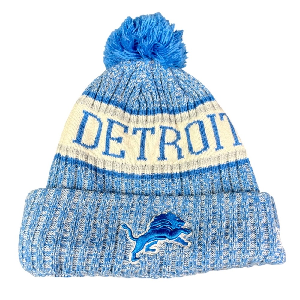 Detroit Lions NFL New Era Knit Beanie Hat Blue White Pom Cuffed Lined OSFM